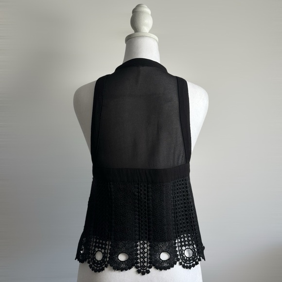 Free People Tank Top Womens XS Petite Black Rory Crochet Keyhole Front Buttons - Picture 6 of 15